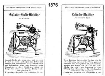 Schuhmacher- Nähmaschine aus einer Preiliste von 1876<br />
mit Landes- Wappen im Gestellmittelteil.