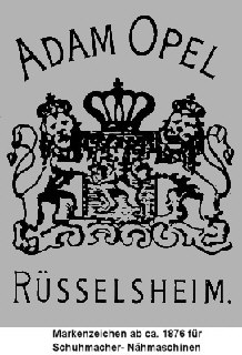 Landeswappen im Gestellmittelteil der Schuhmacher- Nähmaschinen
ohne die Schriftzüge "Adam Opel Rüsselsheim".
